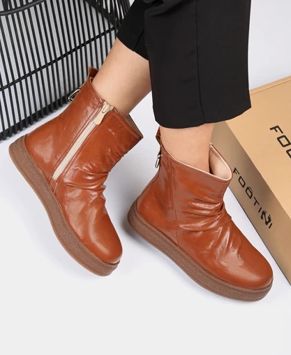 Comfort Leather Soft Sole Zipper Boots