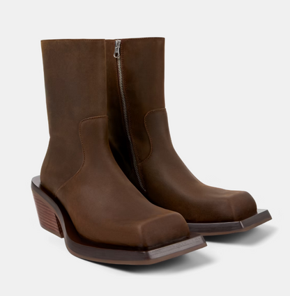 Square-toe Suede Leather Ankle Boots