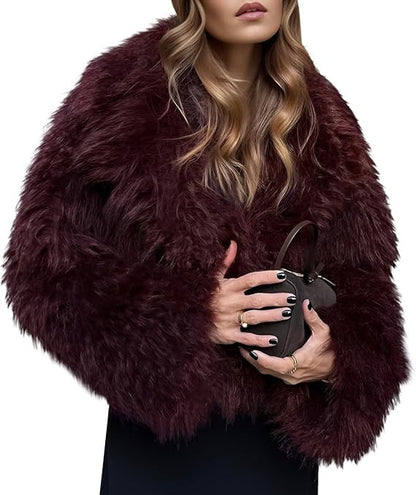 Women's Fluffy Faux Fur Cropped Coat
