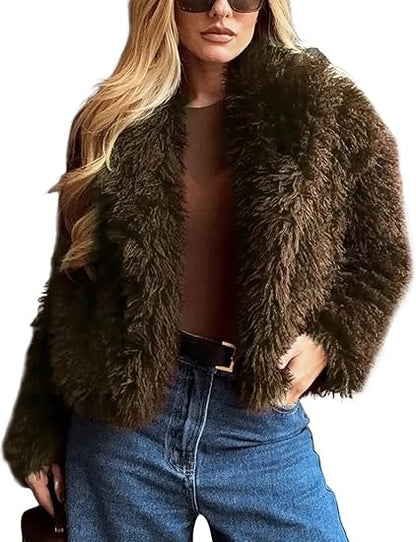 Women's Fluffy Faux Fur Cropped Coat