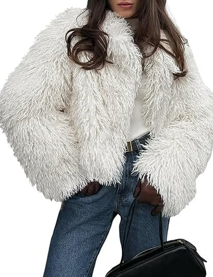 Women's Fluffy Faux Fur Cropped Coat