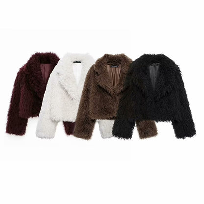 Women's Fluffy Faux Fur Cropped Coat