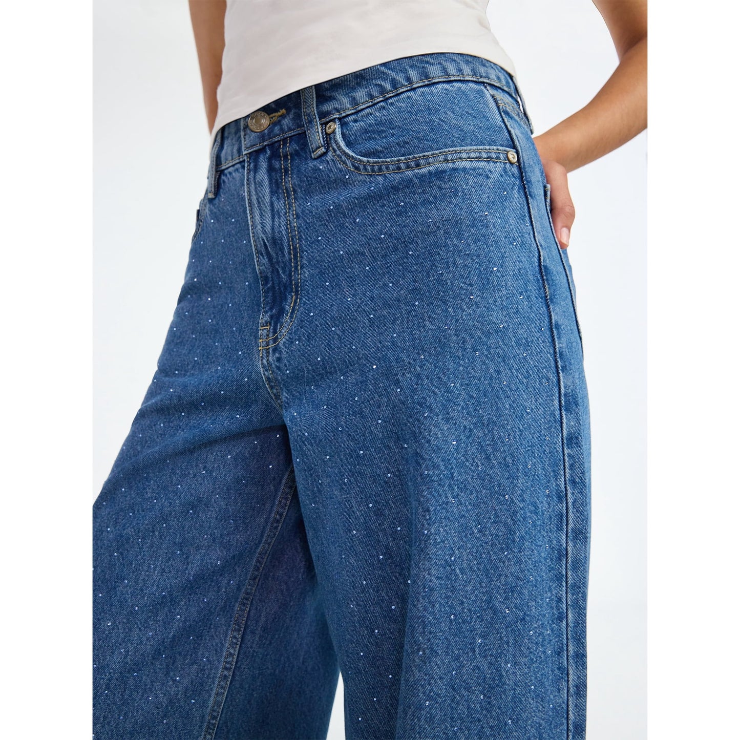 Rhinestone Embellished Cotton Denim Suit