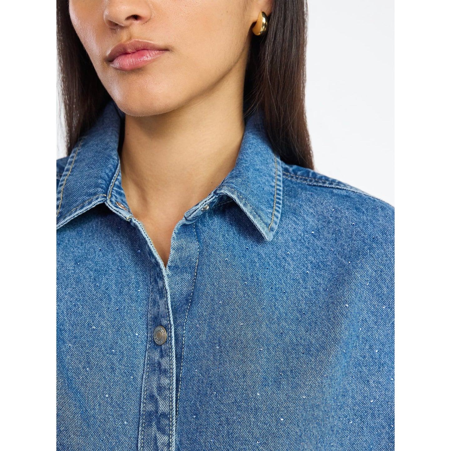 Rhinestone Embellished Cotton Denim Suit