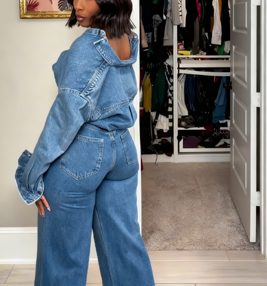Rhinestone Embellished Cotton Denim Suit