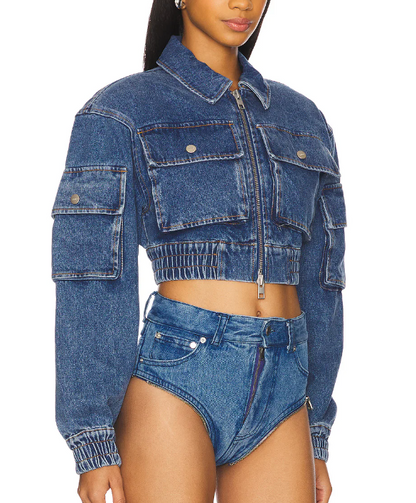 Cropped Denim Bomber Jacket