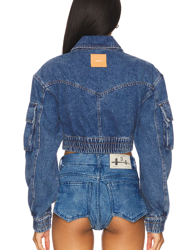 Cropped Denim Bomber Jacket