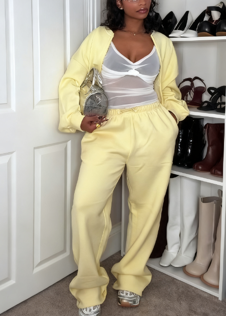 Drawcord Waist Cropped Zip Up Sweatshirt Suit