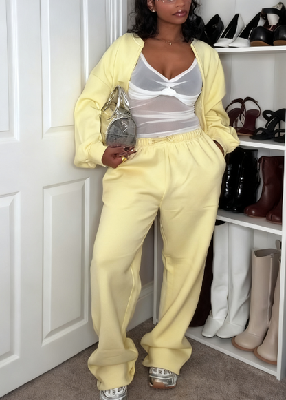 Drawcord Waist Cropped Zip Up Sweatshirt Suit