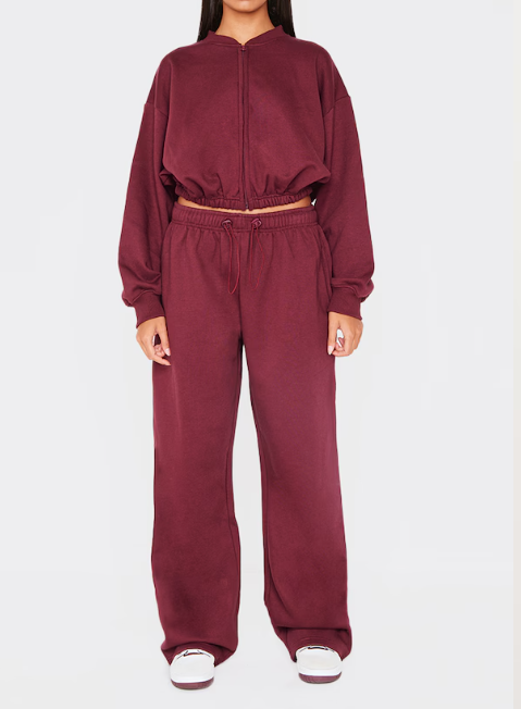 Drawcord Waist Cropped Zip Up Sweatshirt Suit