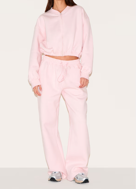 Drawcord Waist Cropped Zip Up Sweatshirt Suit