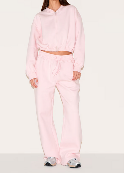 Drawcord Waist Cropped Zip Up Sweatshirt Suit