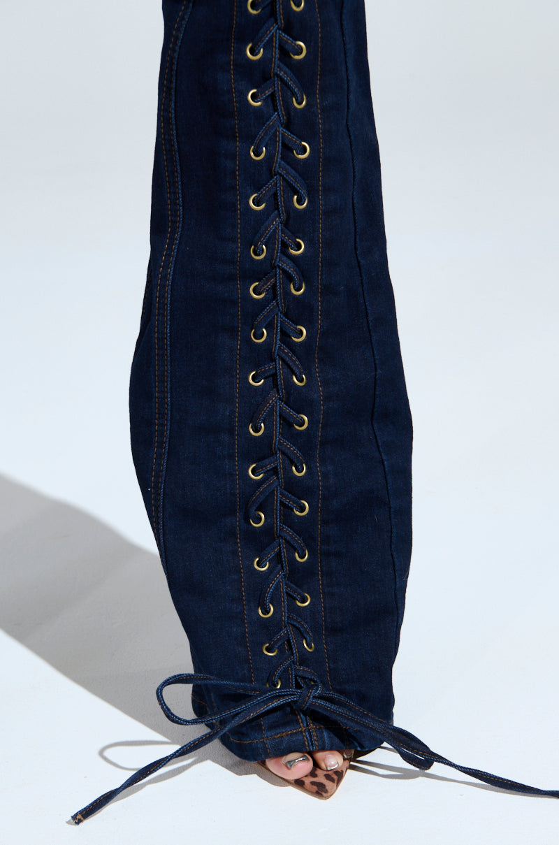 Off-shoulder Cross-strap Collar Fitted Denim Suit