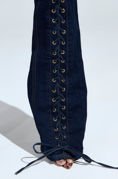 Off-shoulder Cross-strap Collar Fitted Denim Suit