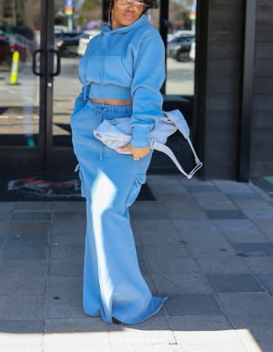 Fashion Hooded Pockets Two Pieces Set