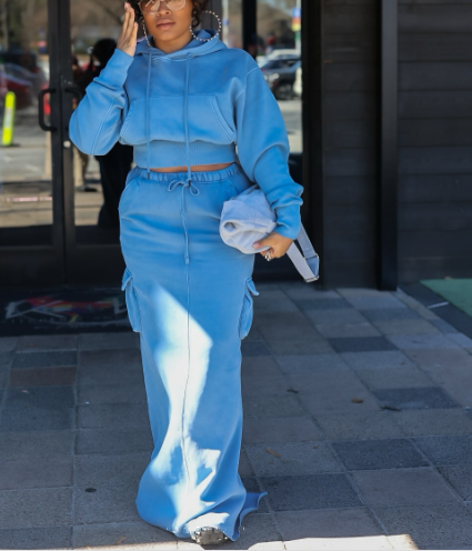 Fashion Hooded Pockets Two Pieces Set