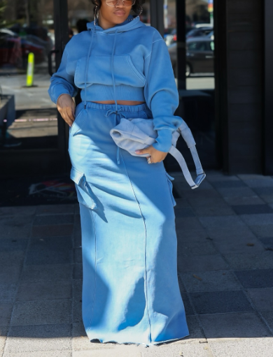 Fashion Hooded Pockets Two Pieces Set