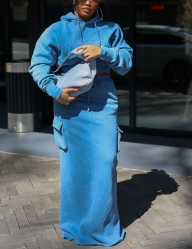 Fashion Hooded Pockets Two Pieces Set