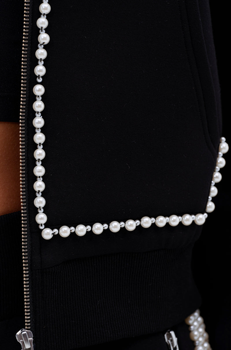 Metal Ball Decorated Zipper Sweatshirt Pants Suit