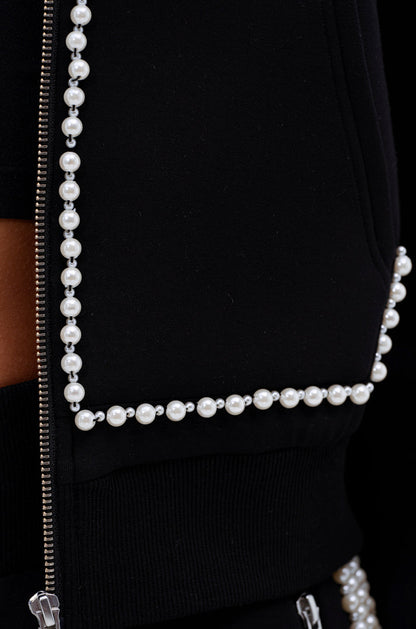 Metal Ball Decorated Zipper Sweatshirt Pants Suit