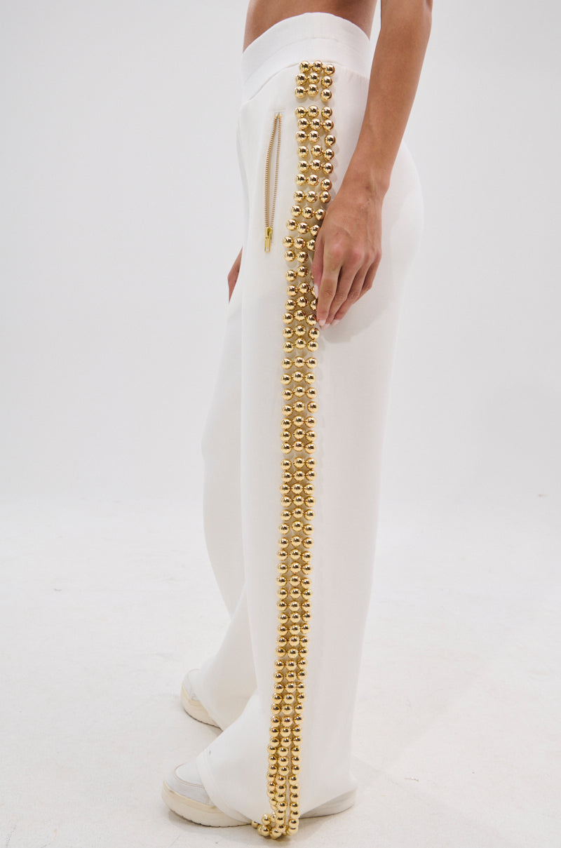 Metal Ball Decorated Zipper Sweatshirt Pants Suit