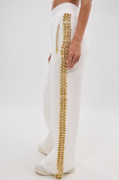 Metal Ball Decorated Zipper Sweatshirt Pants Suit