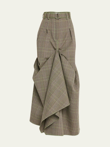 Stylish Oversize Lapel Plaid Suit Skirt Suit