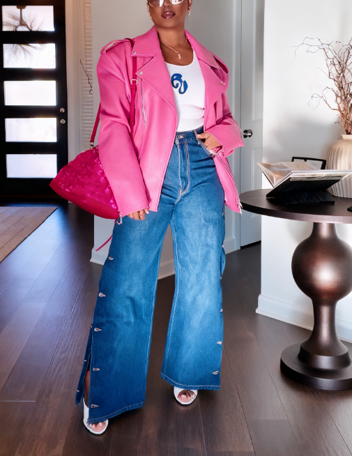 Biker Pink Leather Jacket