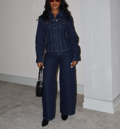 Retro Washed Denim Shirt and Pants Suit