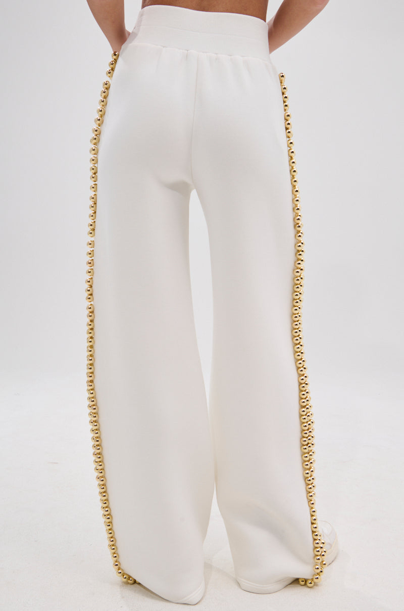 Metal Ball Decorated Zipper Pants Suit
