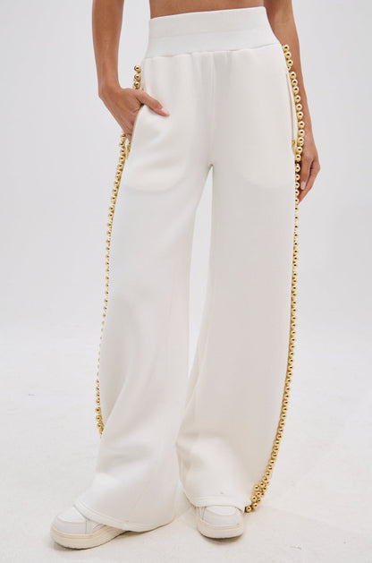 Metal Ball Decorated Zipper Pants Suit