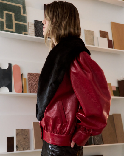 Detachable Collar Faux Leather Jacket