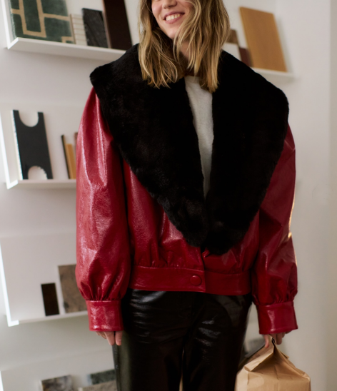 Detachable Collar Faux Leather Jacket