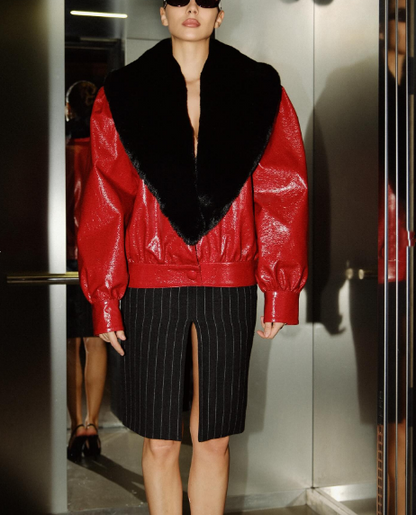 Detachable Collar Faux Leather Jacket