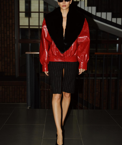 Detachable Collar Faux Leather Jacket