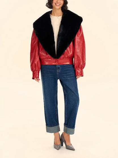 Detachable Collar Faux Leather Jacket