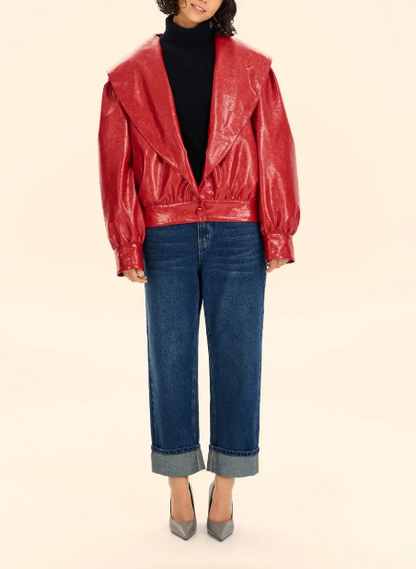 Detachable Collar Faux Leather Jacket