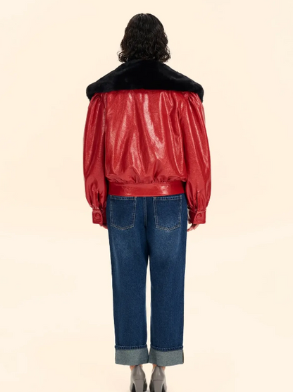 Detachable Collar Faux Leather Jacket