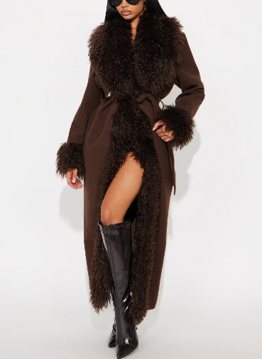Dark Brown Fur Trim Coat