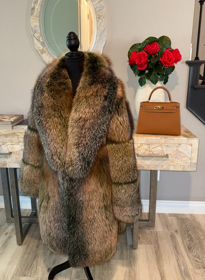 Green Trinity Mid Length Faux Fox Fur Coat