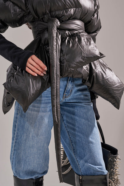 Ribbed Ruffled Puff Sleeve Jacket