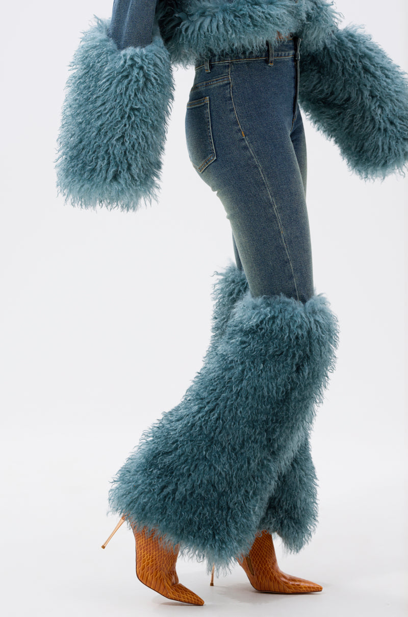Pretty Fur Trim Denim Jeans