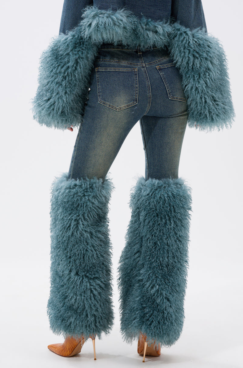 Pretty Fur Trim Denim Jeans