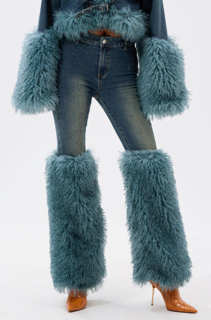 Pretty Fur Trim Denim Jeans