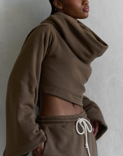 Drawstring Waist Teddy Sweater And Super Short Two Pieces Set