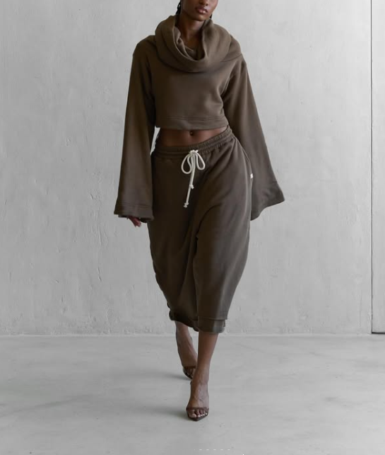 Drawstring Waist Teddy Sweater And Super Short Two Pieces Set