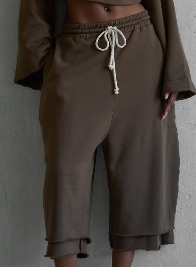 Drawstring Waist Teddy Sweater And Super Short Two Pieces Set