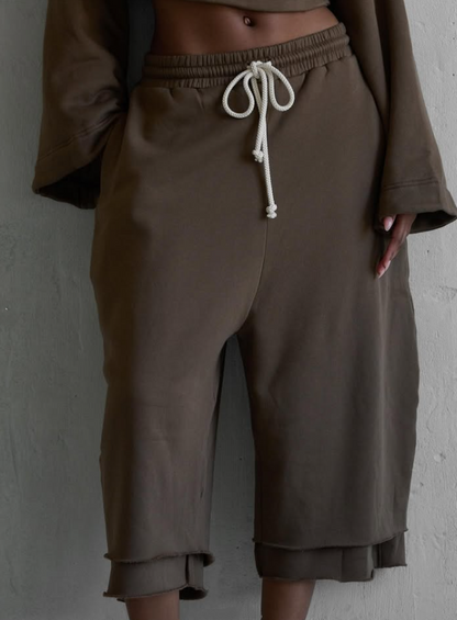 Drawstring Waist Teddy Sweater And Super Short Two Pieces Set