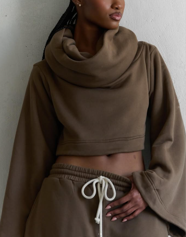 Drawstring Waist Teddy Sweater And Super Short Two Pieces Set