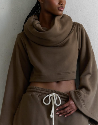 Drawstring Waist Teddy Sweater And Super Short Two Pieces Set